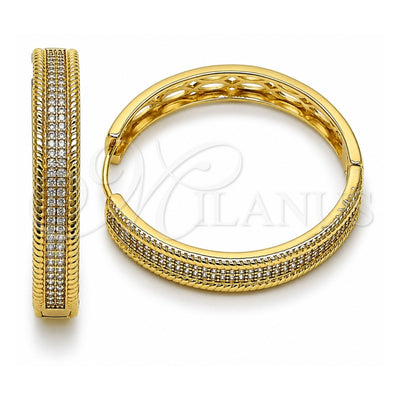 Oro Laminado Huggie Hoop, Gold Filled Style with White Micro Pave, Polished, Golden Finish, 02.204.0078.40