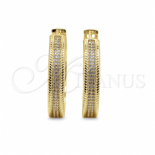 Oro Laminado Huggie Hoop, Gold Filled Style with White Micro Pave, Polished, Golden Finish, 02.204.0078.40