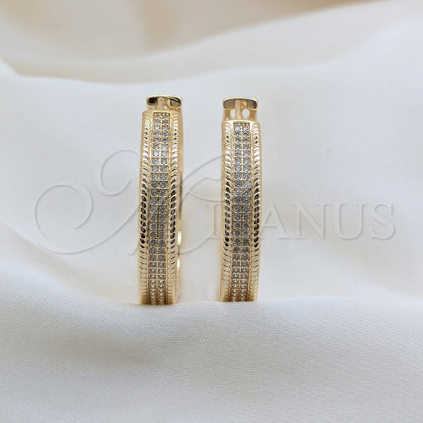 Gold Filled Hoop Earrings — Huggie Hoop with White Micro Pave Polished 02. — main product view — SKU 162481 | Oro Laminado aretes de aro — Huggie Hoop with blanco Micro Pave pulido 02. — SKU 162481