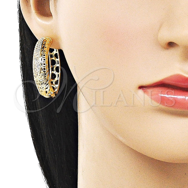 Gold Filled Hoop Earrings — Huggie Hoop Leaf Design with White Cubic Zirconia — alternate product view — SKU 162482 | Oro Laminado aretes de aro — Huggie Hoop Leaf diseño with blanco Cubic Zirconia — SKU 162482