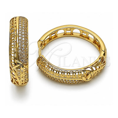 Oro Laminado Huggie Hoop, Gold Filled Style Leaf Design, with White Cubic Zirconia, Polished, Golden Finish, 02.204.0079.35