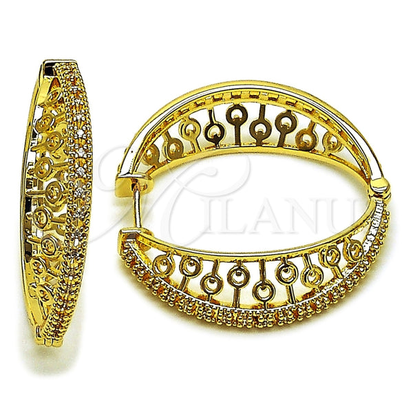 Oro Laminado Huggie Hoop, Gold Filled Style with White Cubic Zirconia, Polished, Golden Finish, 02.204.0080.35