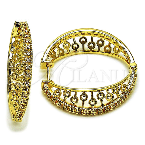 Oro Laminado Huggie Hoop, Gold Filled Style with White Cubic Zirconia, Polished, Golden Finish, 02.204.0080.35