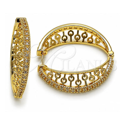Oro Laminado Huggie Hoop, Gold Filled Style with White Cubic Zirconia, Polished, Golden Finish, 02.204.0080.35