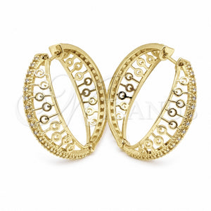 Oro Laminado Huggie Hoop, Gold Filled Style with White Cubic Zirconia, Polished, Golden Finish, 02.204.0080.35