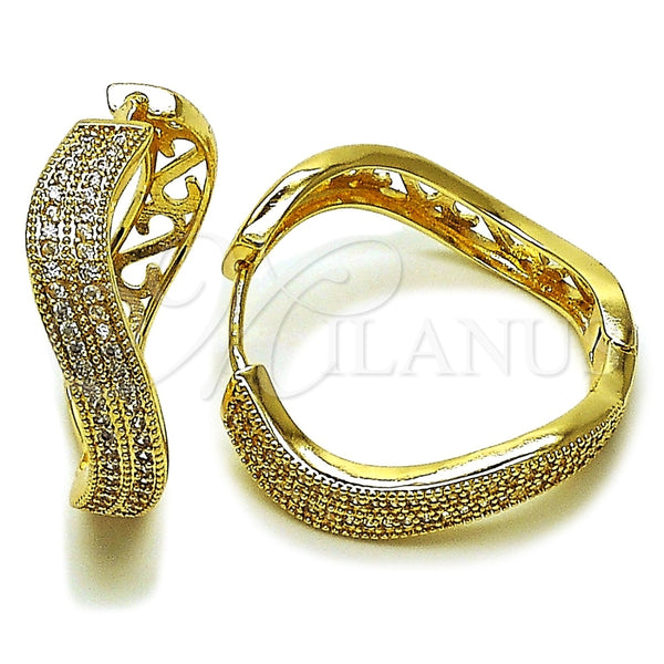 Oro Laminado Huggie Hoop, Gold Filled Style with White Cubic Zirconia, Polished, Golden Finish, 02.204.0081.35