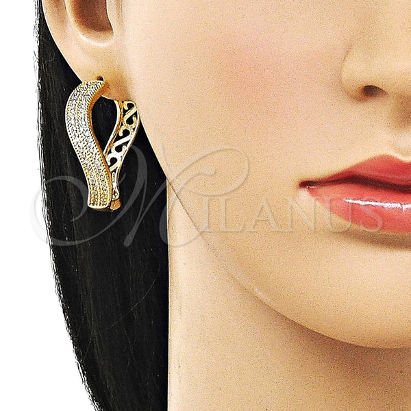 Oro Laminado Huggie Hoop, Gold Filled Style with White Cubic Zirconia, Polished, Golden Finish, 02.204.0081.35