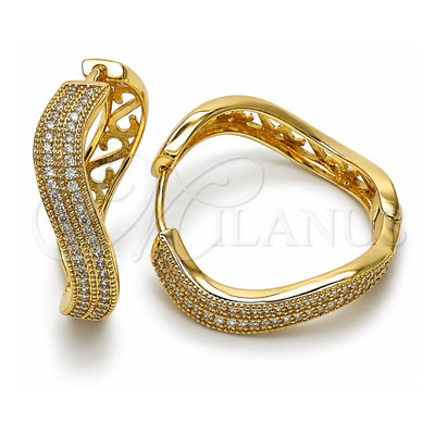 Oro Laminado Huggie Hoop, Gold Filled Style with White Cubic Zirconia, Polished, Golden Finish, 02.204.0081.35