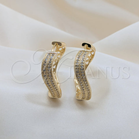 Oro Laminado Huggie Hoop, Gold Filled Style with White Cubic Zirconia, Polished, Golden Finish, 02.204.0081.35
