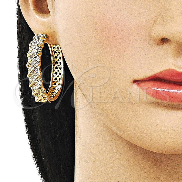 Gold Filled Hoop Earrings — Huggie Hoop Twist Design with White Cubic Zirconia — alternate product view — SKU 162485 | Oro Laminado aretes de aro — Huggie Hoop Twist diseño with blanco Cubic Zirconia — SKU 162485