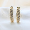 Oro Laminado Huggie Hoop, Gold Filled Style Twist Design, with White Cubic Zirconia, Polished, Golden Finish, 02.204.0082.40