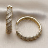 Oro Laminado Huggie Hoop, Gold Filled Style Twist Design, with White Cubic Zirconia, Polished, Golden Finish, 02.204.0082.40