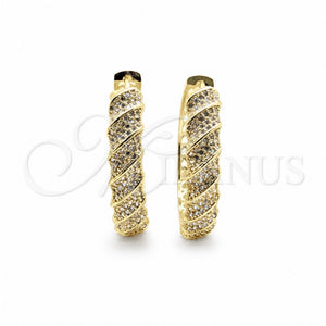 Oro Laminado Huggie Hoop, Gold Filled Style Twist Design, with White Cubic Zirconia, Polished, Golden Finish, 02.204.0082.40
