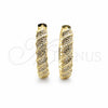 Oro Laminado Huggie Hoop, Gold Filled Style Twist Design, with White Cubic Zirconia, Polished, Golden Finish, 02.204.0082.40