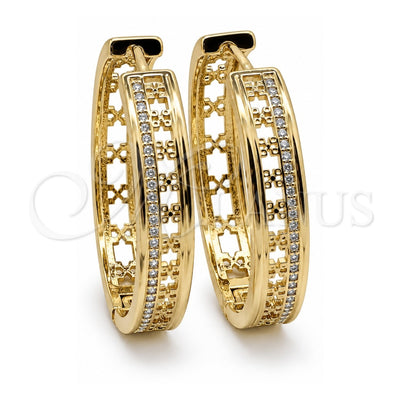 Oro Laminado Huggie Hoop, Gold Filled Style with White Micro Pave, Polished, Golden Finish, 02.204.0083.35