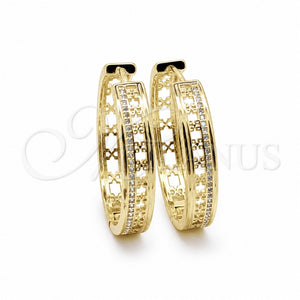Oro Laminado Huggie Hoop, Gold Filled Style with White Micro Pave, Polished, Golden Finish, 02.204.0083.35