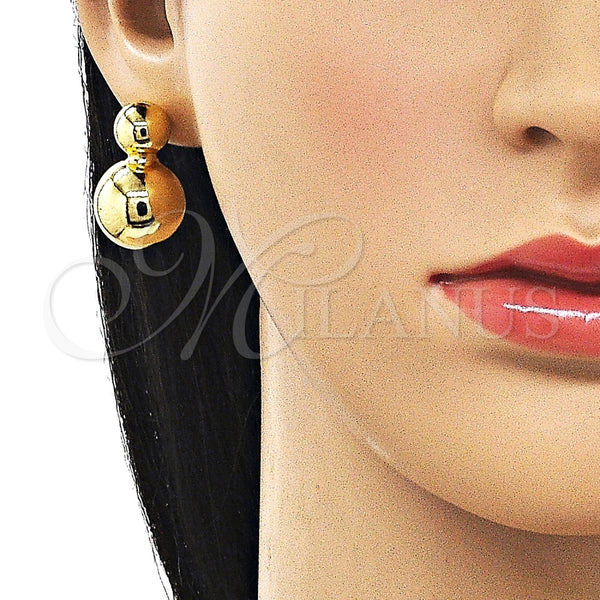 Oro Laminado Stud Earring, Gold Filled Style Ball Design, Polished, Golden Finish, 02.282.0083