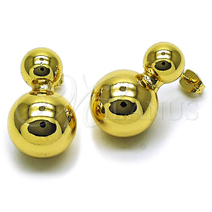Oro Laminado Stud Earring, Gold Filled Style Ball Design, Polished, Golden Finish, 02.282.0083