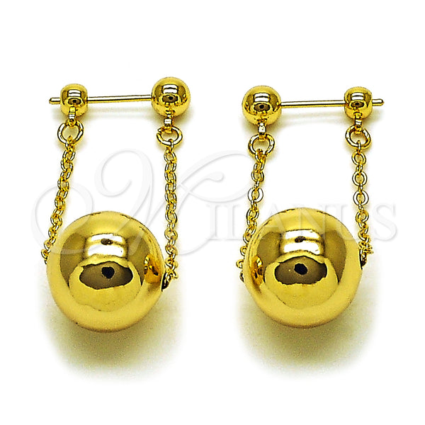 Oro Laminado Long Earring, Gold Filled Style Ball and Rolo Design, Polished, Golden Finish, 02.282.0084