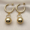 Oro Laminado Long Earring, Gold Filled Style Ball Design, with White Crystal, Polished, Golden Finish, 02.282.0085