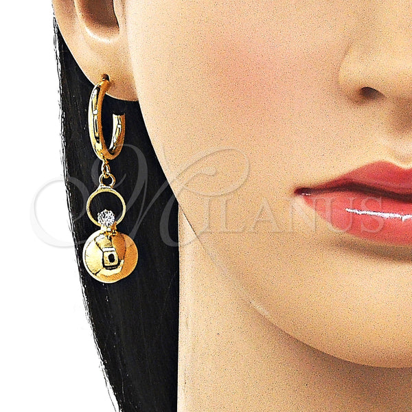 Gold Filled Ring — Long Earring Ball Design with White Crystal Polished — alternate product view — SKU 162492 | Oro Laminado anillo — largo Earring Ball diseño with cristal blanco pulido — SKU 162492
