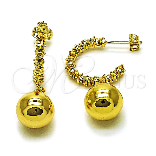 Oro Laminado Dangle Earring, Gold Filled Style Ball Design, Polished, Golden Finish, 02.282.0086