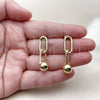 Oro Laminado Dangle Earring, Gold Filled Style Ball and Paperclip Design, Polished, Golden Finish, 02.282.0088