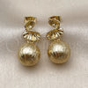 Oro Laminado Dangle Earring, Gold Filled Style Ball and Hollow Design, Brushed Finish, Golden Finish, 02.282.0089