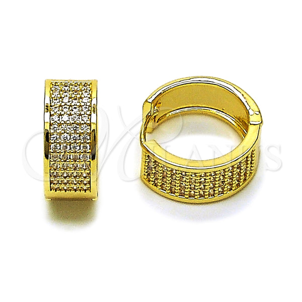Oro Laminado Huggie Hoop, Gold Filled Style with White Micro Pave, Polished, Golden Finish, 02.283.0331.20