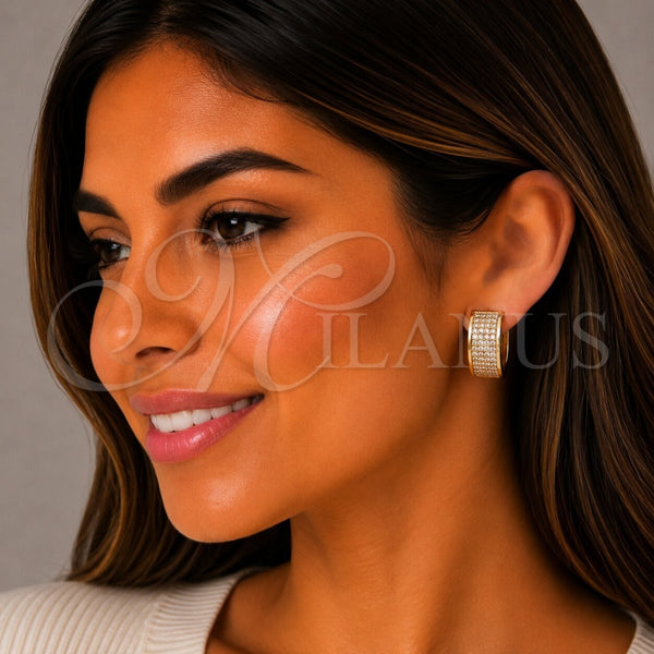 Gold Filled Hoop Earrings — Huggie Hoop with White Micro Pave Polished 02. — alternate product view — SKU 162501 | Oro Laminado aretes de aro — Huggie Hoop with blanco Micro Pave pulido 02. — SKU 162501