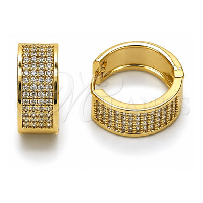 Oro Laminado Huggie Hoop, Gold Filled Style with White Micro Pave, Polished, Golden Finish, 02.283.0331.20