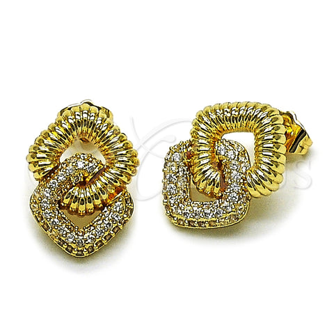 Oro Laminado Stud Earring, Gold Filled Style with White Micro Pave, Polished, Golden Finish, 02.283.0332