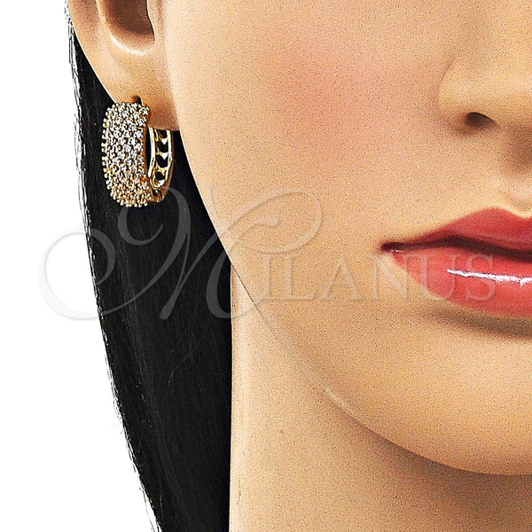 Oro Laminado Huggie Hoop, Gold Filled Style Heart Design, with White Cubic Zirconia, Polished, Golden Finish, 02.283.0333.20