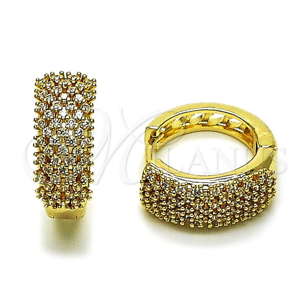 Oro Laminado Huggie Hoop, Gold Filled Style Heart Design, with White Cubic Zirconia, Polished, Golden Finish, 02.283.0333.20