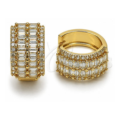 Oro Laminado Huggie Hoop, Gold Filled Style Baguette Design, with White Cubic Zirconia, Polished, Golden Finish, 02.283.0334.20