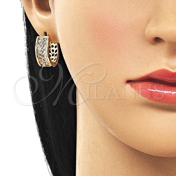 Gold Filled Hoop Earrings — Huggie Hoop Baguette Design with White Cubic Zirconia — alternate product view — SKU 162507 | Oro Laminado aretes de aro — Huggie Hoop Baguette diseño with blanco Cubic Zirconia — SKU 162507