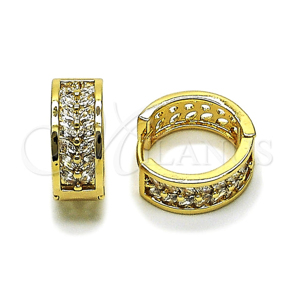 Gold Filled Hoop Earrings — Huggie Hoop Baguette Design with White Cubic Zirconia — main product view — SKU 162507 | Oro Laminado aretes de aro — Huggie Hoop Baguette diseño with blanco Cubic Zirconia — SKU 162507