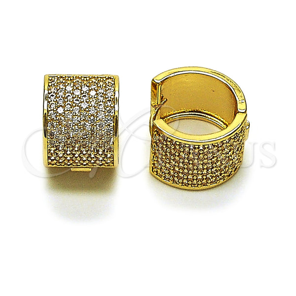Oro Laminado Huggie Hoop, Gold Filled Style with White Cubic Zirconia, Polished, Golden Finish, 02.283.0338.18