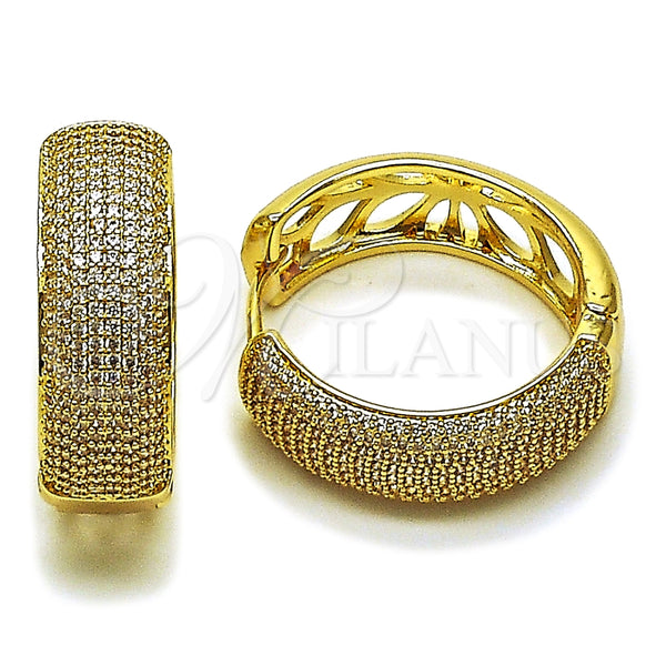 Oro Laminado Huggie Hoop, Gold Filled Style with White Micro Pave, Polished, Golden Finish, 02.283.0340.30