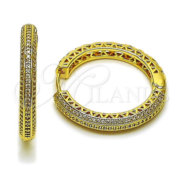 Oro Laminado Huggie Hoop, Gold Filled Style with White Micro Pave, Polished, Golden Finish, 02.283.0341.30