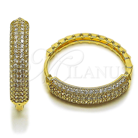Oro Laminado Huggie Hoop, Gold Filled Style with White Cubic Zirconia, Polished, Golden Finish, 02.283.0342.35