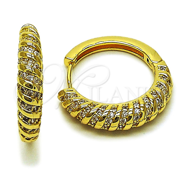 Oro Laminado Huggie Hoop, Gold Filled Style with White Cubic Zirconia, Polished, Golden Finish, 02.283.0343.30