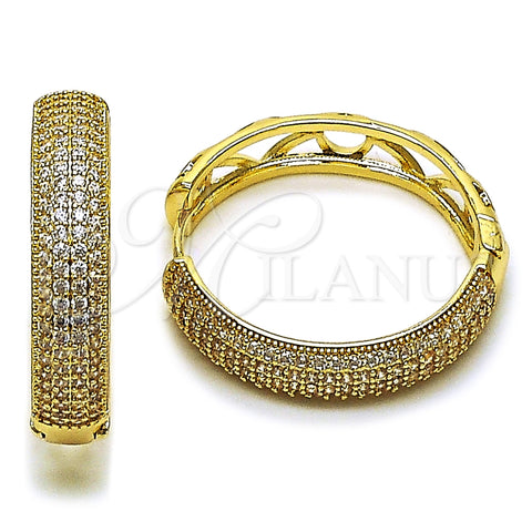 Oro Laminado Huggie Hoop, Gold Filled Style with White Cubic Zirconia, Polished, Golden Finish, 02.283.0344.35