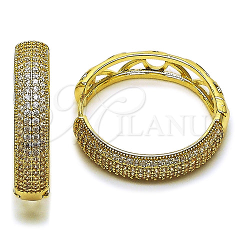 Oro Laminado Huggie Hoop, Gold Filled Style with White Cubic Zirconia, Polished, Golden Finish, 02.283.0344.35