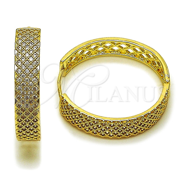 Oro Laminado Huggie Hoop, Gold Filled Style with White Cubic Zirconia, Polished, Golden Finish, 02.283.0345.35