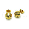 Oro Laminado Stud Earring, Gold Filled Style Ball Design, with White Cubic Zirconia, Polished, Golden Finish, 02.283.0347