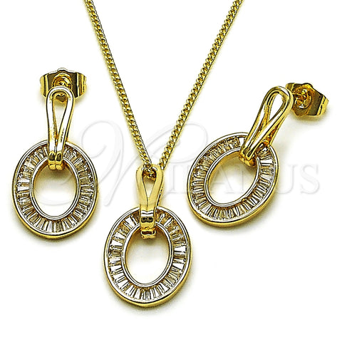Oro Laminado Earring and Pendant Adult Set, Gold Filled Style Baguette Design, with White Cubic Zirconia, Polished, Golden Finish, 10.283.0032