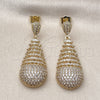 Oro Laminado Dangle Earring, Gold Filled Style Teardrop and Baguette Design, with White Cubic Zirconia, Polished, Golden Finish, 02.283.0349