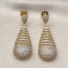 Oro Laminado Dangle Earring, Gold Filled Style Teardrop and Baguette Design, with White Cubic Zirconia, Polished, Golden Finish, 02.283.0349