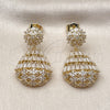 Oro Laminado Dangle Earring, Gold Filled Style Teardrop and Baguette Design, with White Cubic Zirconia and White Micro Pave, Polished, Golden Finish, 02.283.0350